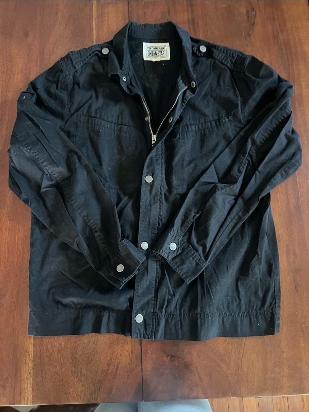 Converse Men's Black Field Jacket with Snap Front and Zipper 100% Cotton Size L
